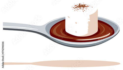 Marshmallow on Spoon in Chocolate Sauce With Crumbs Vector Illustration