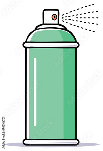 Spraying Aerosol Can, Green Container, Paint, Liquid Dispersing, Vector Illustration, Graphic Design