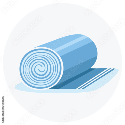 Rolled Blue Yoga Mat with Stripes in Circular Frame