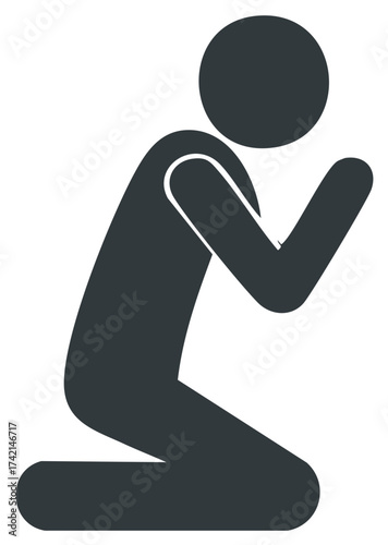 Simple icon of a person kneeling bowing in prayer devotion worship or contemplation