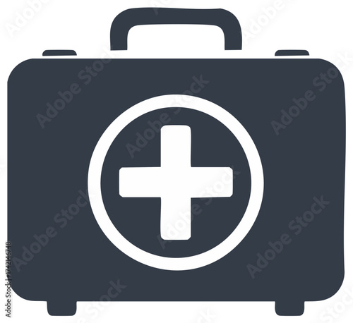 Dark Blue First Aid Kit Icon with White Cross Symbol