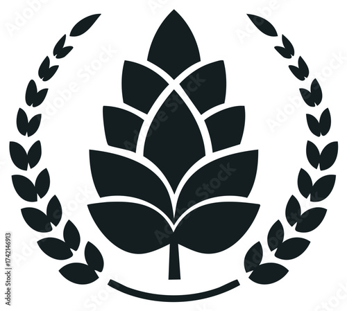 Elegant Hop Cone and Laurel Wreath Design for Brewing and Agriculture