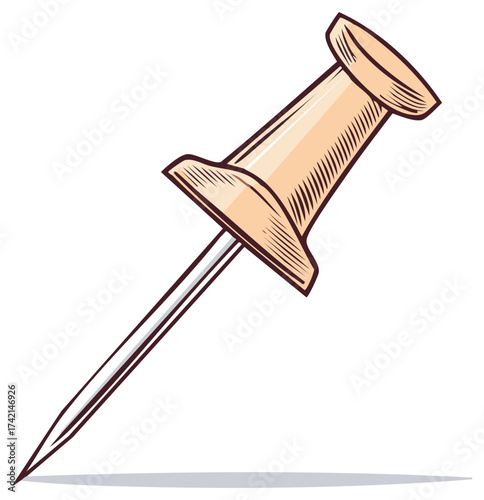 Vector illustration of a beige pushpin with shadow for bulletin board