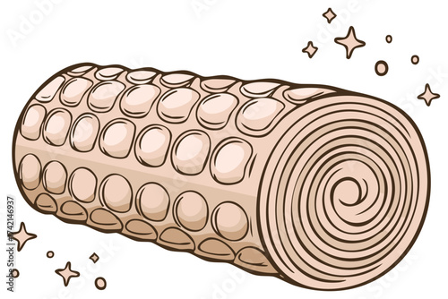 Animated Illustration of a Rolled Up Exercise Mat with Shimmering Stars
