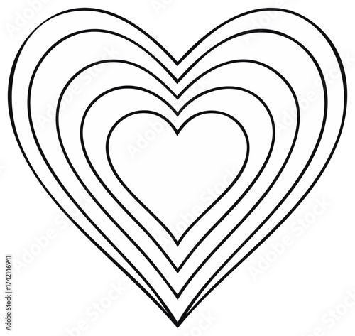 Concentric Heart Outlines Simple Black Line Art Love Symbol Illustration