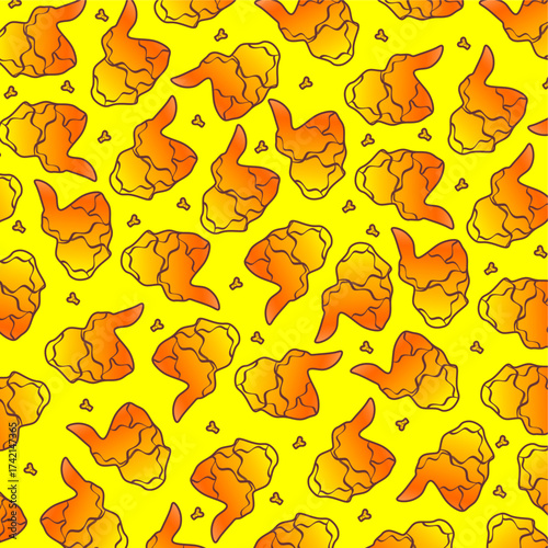 Fried chicken pattern background. Fried chicken seamless pattern background. Fast food fried chicken illustration. Chicken chest pattern illustration. Fast food vector. Gradient fast food.