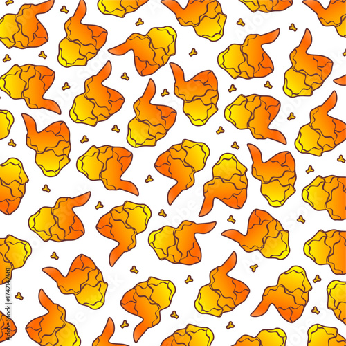 Fried chicken pattern background. Fried chicken seamless pattern background. Fast food fried chicken illustration. Chicken chest pattern illustration. Fast food vector. Gradient fast food.