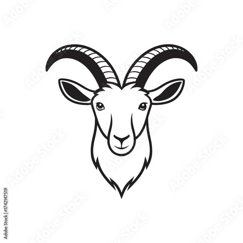 Goat head icon simplified goat head with horns silhouette on white background