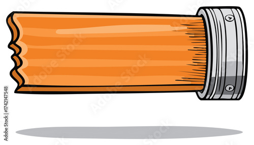 Cartoon illustration of a classic orange wooden paintbrush handle with a silver metal ferrule