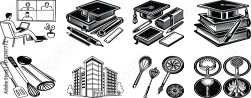 Set of different drawing tools and equipment