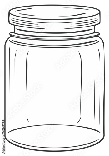 Simple line art drawing of an empty glass jar with a screw top lid for preserving food