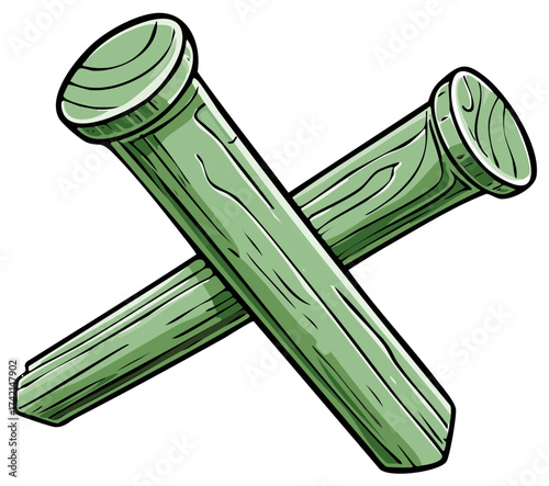 Crossed Green Wooden Dowels Rustic Craft Illustration DIY Woodworking Project