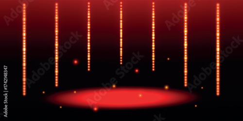 Red Casino banner. Futuristic abstract background with light beams for games, technology, circus, winner, poker, music posters. Geometric laser speed lines bg. Cyberpunk effect vector illustration.