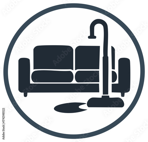 Upholstery Cleaning Service Logo: Vacuum Cleaner Cleans Sofa in a Circle