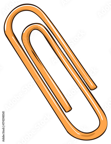 Orange paperclip cartoon illustration. Isolated vector icon for office, school, and stationery supplies.