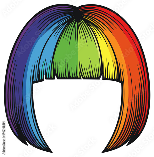 Rainbow wig, colorful synthetic hair illustration, fashion, wig design
