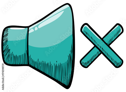 Stylized Teal Speaker Icon with Crossed Out Symbol Indicating Mute or Silence