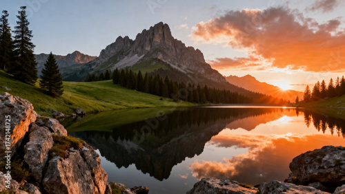MountainSunsetLakeReflection