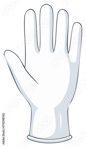 Illustration of a single white medical glove in a hand shape, cartoon style