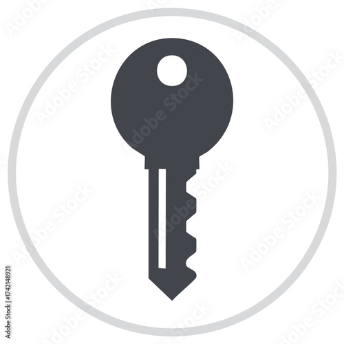 Illustration of a key icon within a circle, representing access and security