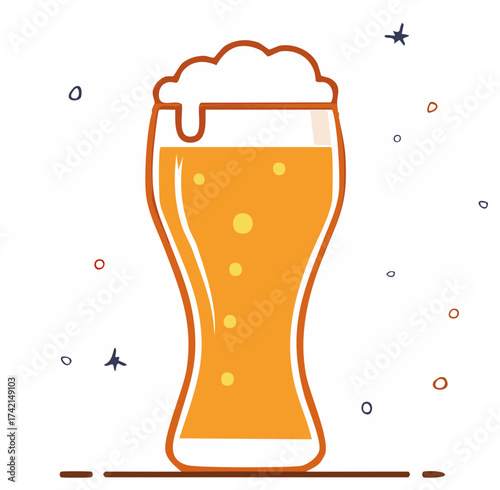 Refreshingly Tall Glass of Foamy Beer Festive Celebration Beverage Illustration