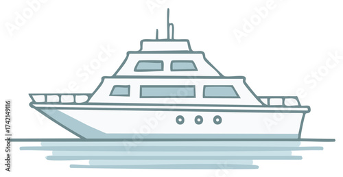 Modern Yacht Illustration Sailing on Calm Water with Simple Line Art Style