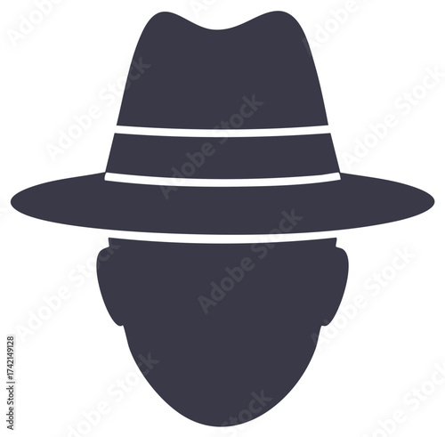 Dark silhouette of a faceless person wearing a classic fedora hat an anonymous figure