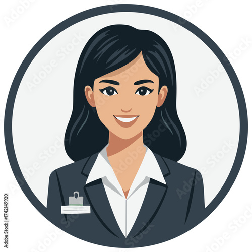 Smiling Businesswoman Avatar in Suit with Name Tag Illustration