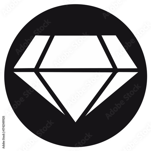 Diamond shape icon within a black circle. Elegant design concept. Stylish graphic symbol.