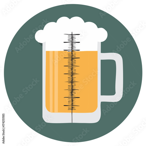 Beer mug with a conceptual measurement scale resembling a seismograph or EKG heartbeat line