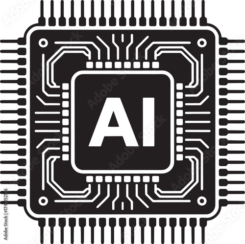 Black and white icon of a computer microchip with A I text artificial intelligence computer chip