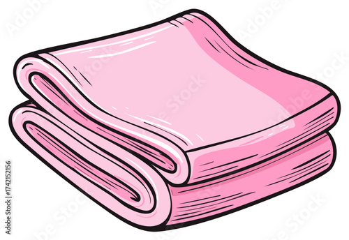 Folded pink linens illustration depicting soft bedding layers in clean art style