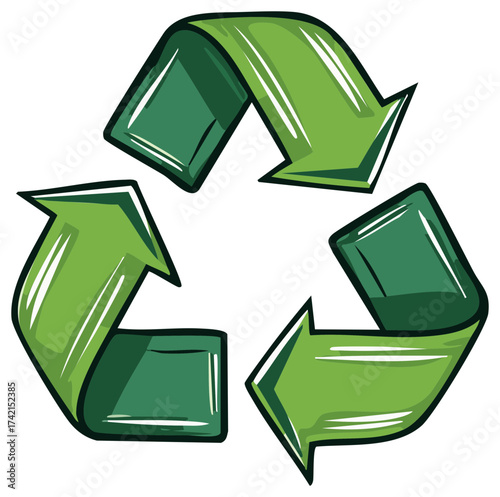 Green recycling symbol illustration. Environmental conservation concept.