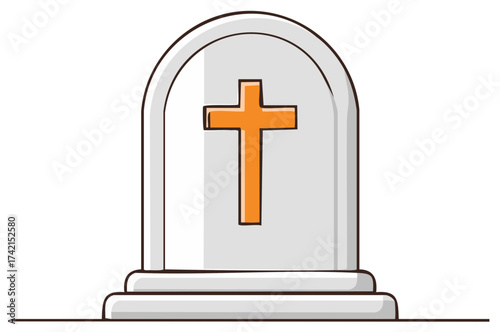 Cartoon gravestone with a prominent Christian cross marking a burial site