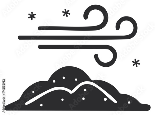 Snow Drift with Wind and Snowflakes Hand Drawn Illustration