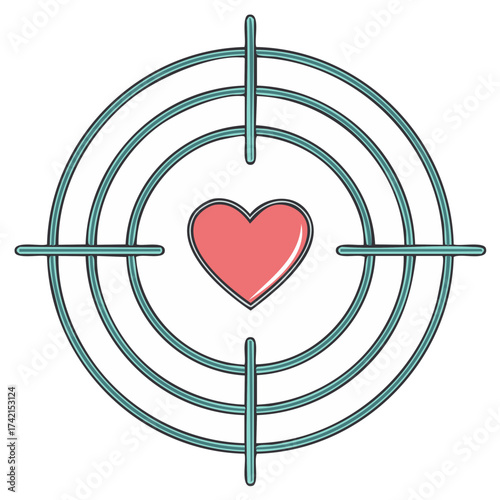 Heart shape inside the aim target, love concept with crosshair and bulls eye