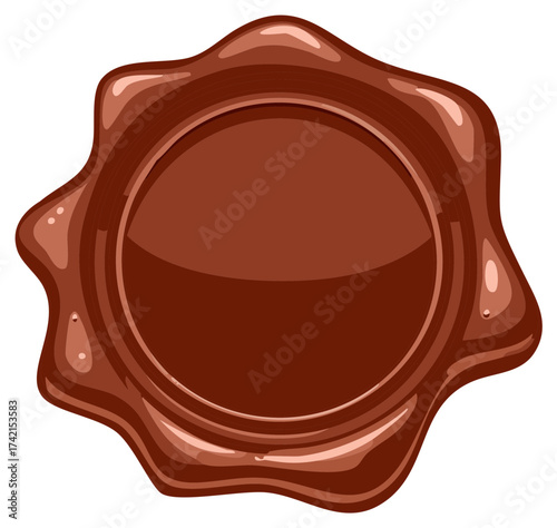 Antique chocolate sealing wax stamp illustration for authentication or graphic design, brown emblem of confidentiality in cartoon vector form