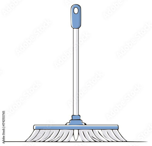 Cartoon illustration of a blue floor mop for household cleaning and sanitation chores