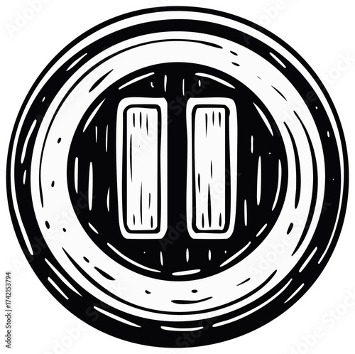 Hand Drawn Media Player Pause Button Circle Icon Black and White
