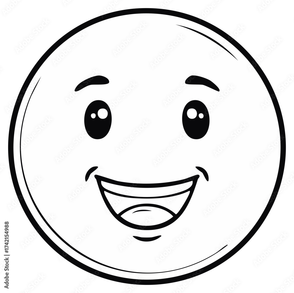 Fototapeta premium Cheerful smiley face character illustration, black and white outline for coloring page