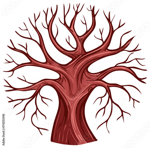 Stylized Illustration of a Bare Tree with Branches in a Circular Composition