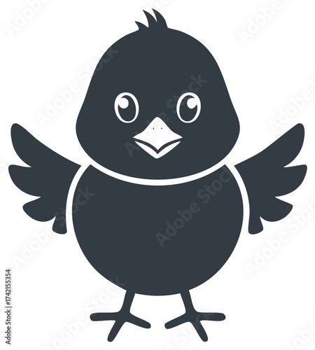 Cute cartoon chick with outstretched wings and big eyes graphic