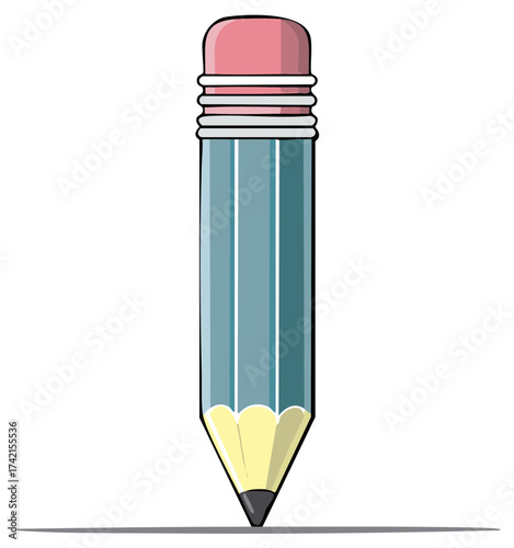 A blue pencil with a pink eraser drawing a straight line
