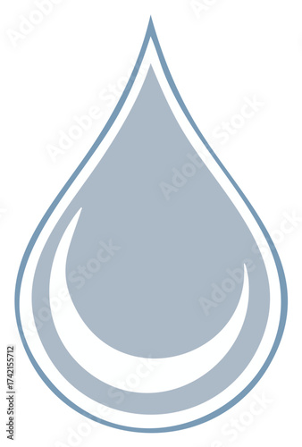 Water Drop Illustration With a Light Blue Outline and Internal Crescent