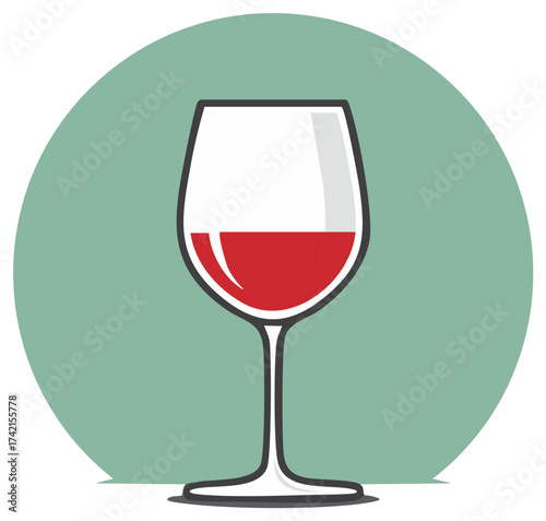 Elegant Wine Glass Illustration with Red Wine Minimalist Design Wine Tasting Still Life Celebration Beverage Cartoon Vector