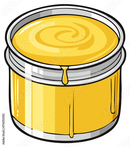 Jar of Golden Honey with Drips and Swirls Ready to Eat Natural Sweetener