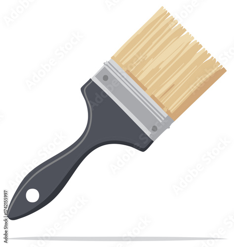 Illustration of a painter's brush with wooden bristles and black handle