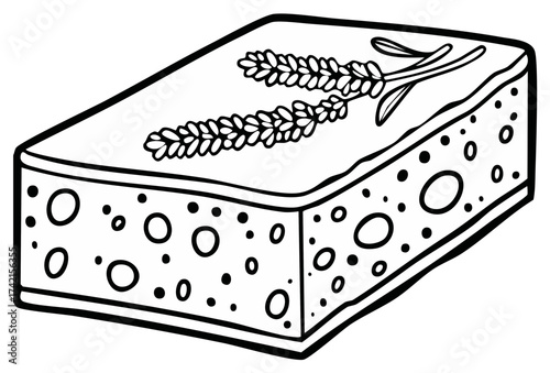 Handmade Soap Bar with Lavender Decoration Outline Art, Skincare, Personal Hygiene