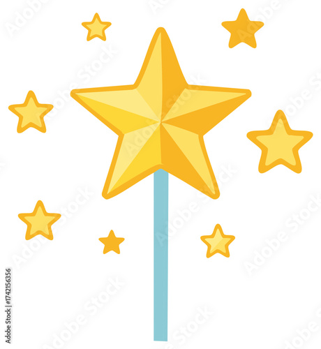 Golden star magic wand with twinkling scattered stars a symbol of wishes and enchantment