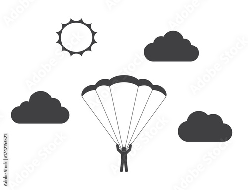 paraglider parachute with man fly in sky icon